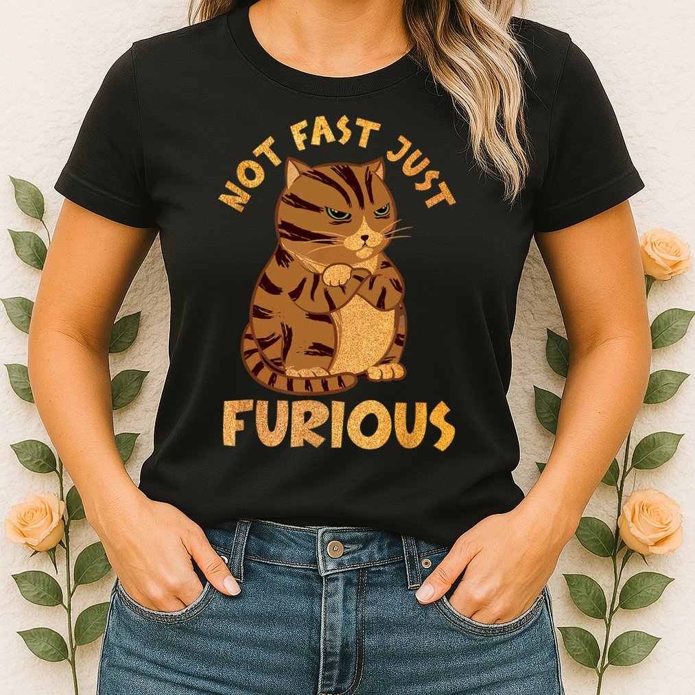 Not Fast Just Furious Funny Cute Grumpy Fat Cat Pet Lovers Womens T-Shirt