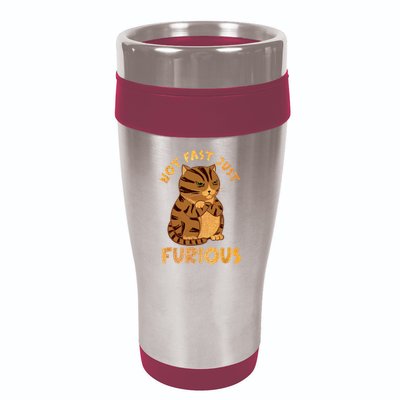 Not Fast Just Furious Funny Cute Grumpy Fat Cat Pet Lovers 16oz Travel Tumbler