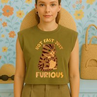 Not Fast Just Furious Funny Cute Grumpy Fat Cat Pet Lovers Garment-Dyed Women's Muscle Tee