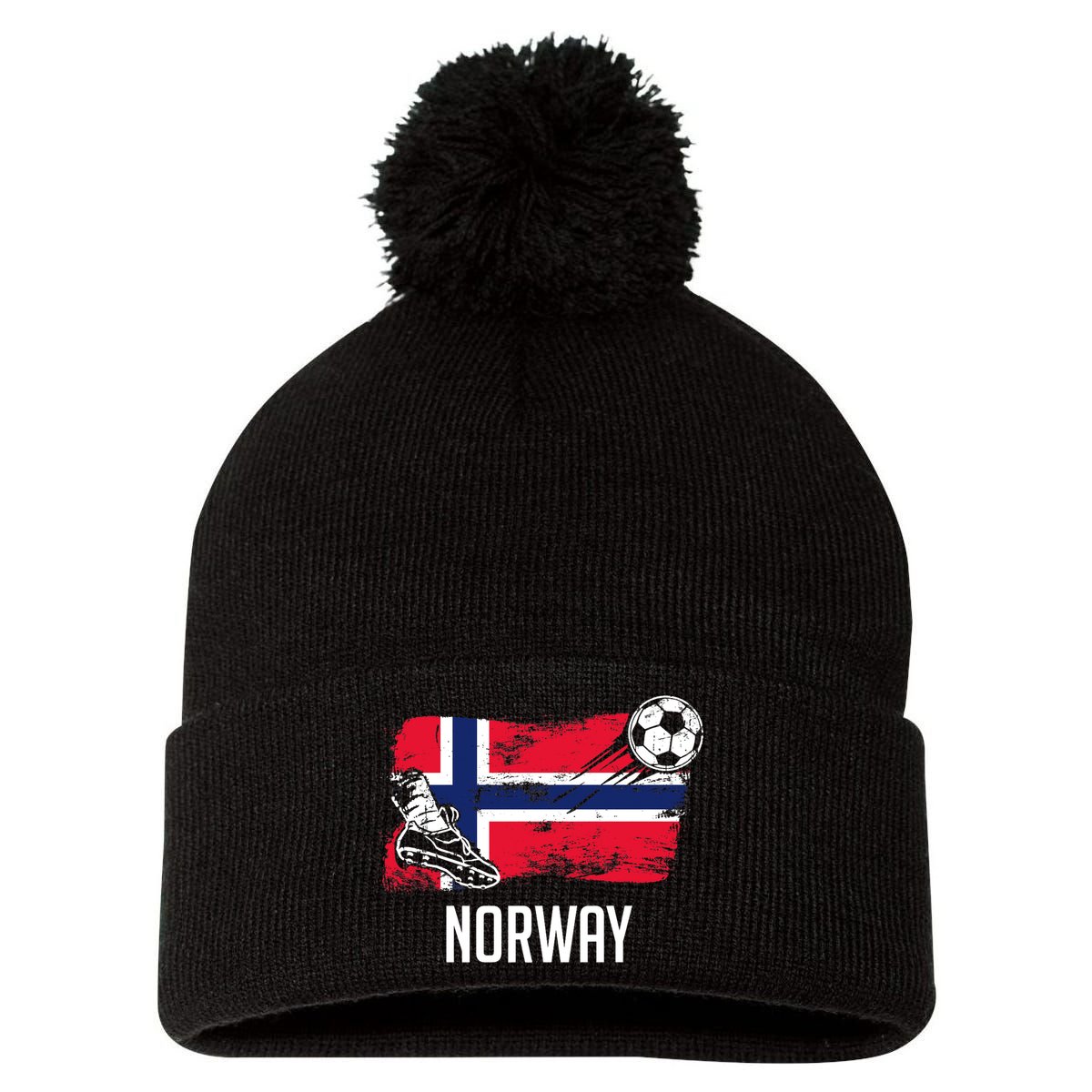 Norway Flag Jersey Norwegian Soccer Team Norwegian Premium Pom Pom 12in Knit Beanie