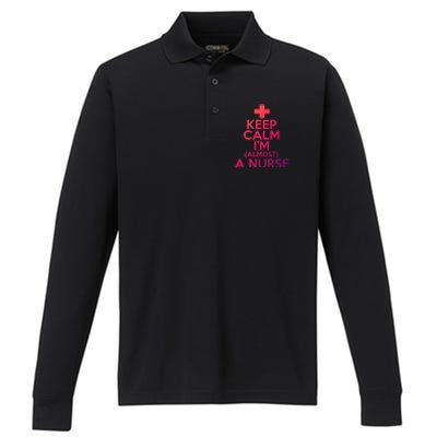 Nurse Funny Keep Calm Im Almost A Nurse Great Gift Performance Long Sleeve Polo