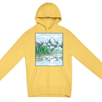 Nature Forest Lake Mountain Landscape Premium Pullover Hoodie