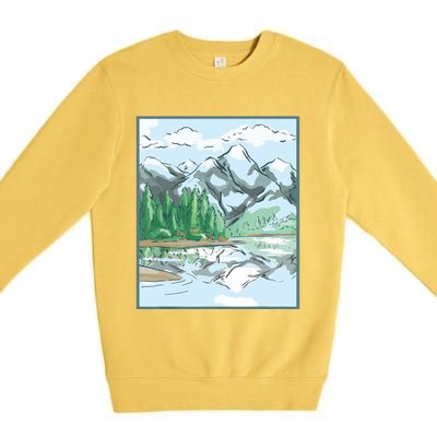 Nature Forest Lake Mountain Landscape Premium Crewneck Sweatshirt