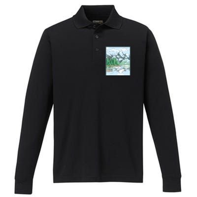 Nature Forest Lake Mountain Landscape Performance Long Sleeve Polo