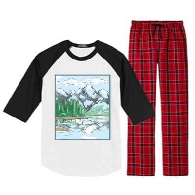 Nature Forest Lake Mountain Landscape Raglan Sleeve Pajama Set