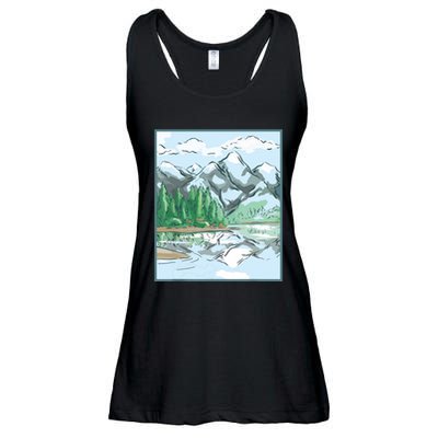 Nature Forest Lake Mountain Landscape Ladies Essential Flowy Tank
