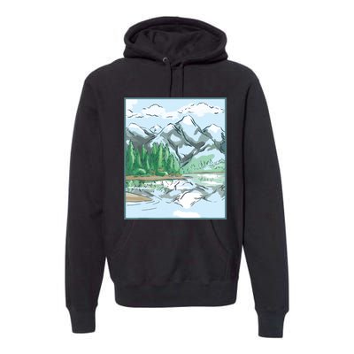 Nature Forest Lake Mountain Landscape Premium Hoodie