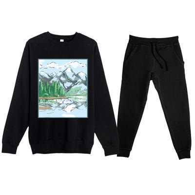 Nature Forest Lake Mountain Landscape Premium Crewneck Sweatsuit Set