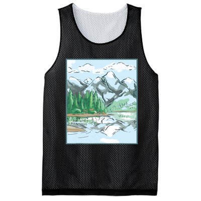 Nature Forest Lake Mountain Landscape Mesh Reversible Basketball Jersey Tank