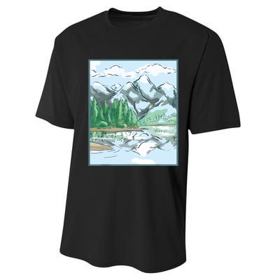 Nature Forest Lake Mountain Landscape Performance Sprint T-Shirt