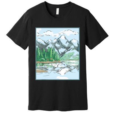 Nature Forest Lake Mountain Landscape Premium T-Shirt