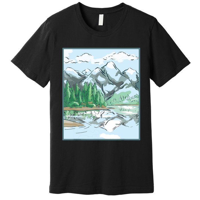 Nature Forest Lake Mountain Landscape Premium T-Shirt