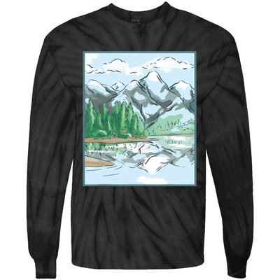 Nature Forest Lake Mountain Landscape Tie-Dye Long Sleeve Shirt