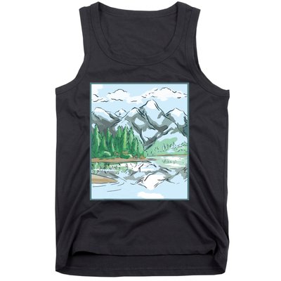 Nature Forest Lake Mountain Landscape Tank Top