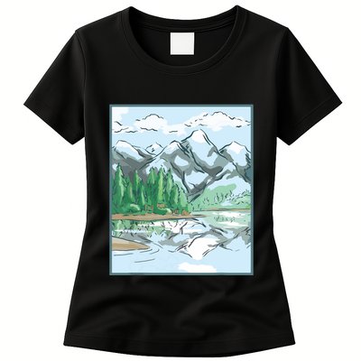 Nature Forest Lake Mountain Landscape Womens T-Shirt