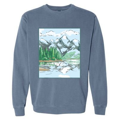 Nature Forest Lake Mountain Landscape Garment-Dyed Sweatshirt