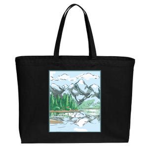 Nature Forest Lake Mountain Landscape Cotton Canvas Jumbo Tote