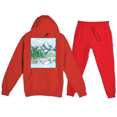 Nature Forest Lake Mountain Landscape Premium Hooded Sweatsuit Set