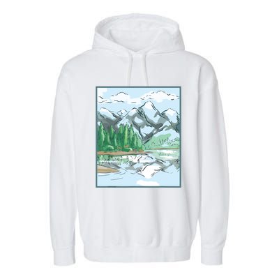 Nature Forest Lake Mountain Landscape Garment-Dyed Fleece Hoodie