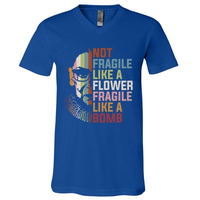 Not Fragile Like A Flower But A Bomb Ruth Bader Rbg Feminist Gift V-Neck T-Shirt