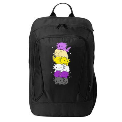 Nonbinary Flag LGBTQ Kawaii Axolotl Pile Non Binary Flag City Backpack