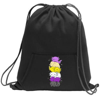 Nonbinary Flag LGBTQ Kawaii Axolotl Pile Non Binary Flag Sweatshirt Cinch Pack Bag