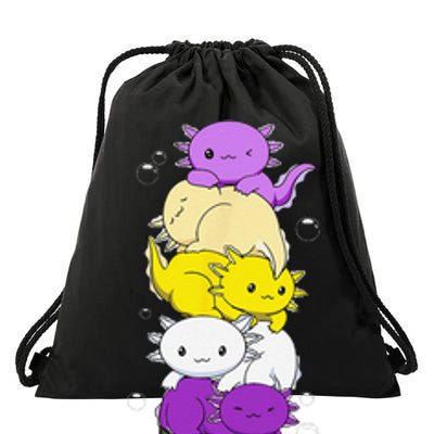 Nonbinary Flag LGBTQ Kawaii Axolotl Pile Non Binary Flag Drawstring Bag