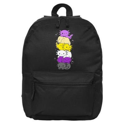 Nonbinary Flag LGBTQ Kawaii Axolotl Pile Non Binary Flag 16 in Basic Backpack