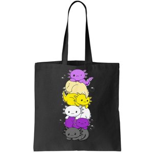 Nonbinary Flag LGBTQ Kawaii Axolotl Pile Non Binary Flag Tote Bag