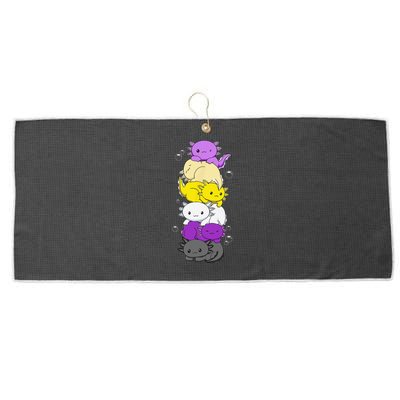 Nonbinary Flag LGBTQ Kawaii Axolotl Pile Non Binary Flag Large Microfiber Waffle Golf Towel