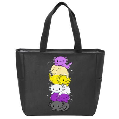 Nonbinary Flag LGBTQ Kawaii Axolotl Pile Non Binary Flag Zip Tote Bag