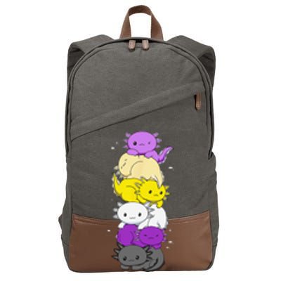 Nonbinary Flag LGBTQ Kawaii Axolotl Pile Non Binary Flag Cotton Canvas Backpack