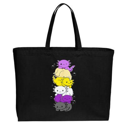 Nonbinary Flag LGBTQ Kawaii Axolotl Pile Non Binary Flag Cotton Canvas Jumbo Tote