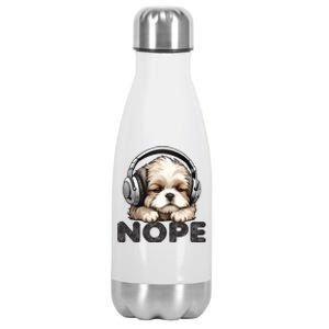 Nope Funny Lazy Shih Tzu Dog Mom Cute Owner Breed Dad Cool Gift Stainless Steel Insulated Water Bottle