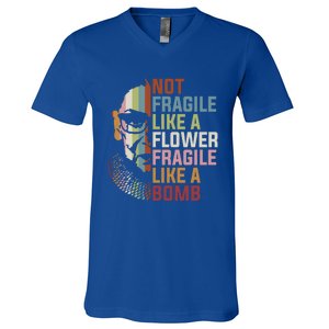 Not Fragile Like A Flower But A Bomb Ruth Bader Rbg Feminist Gift V-Neck T-Shirt