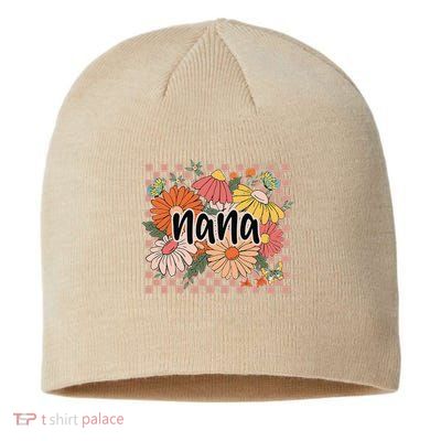 Nana Floral Mothers Day Wildflower Girl Women Checkered Gift Sustainable Beanie