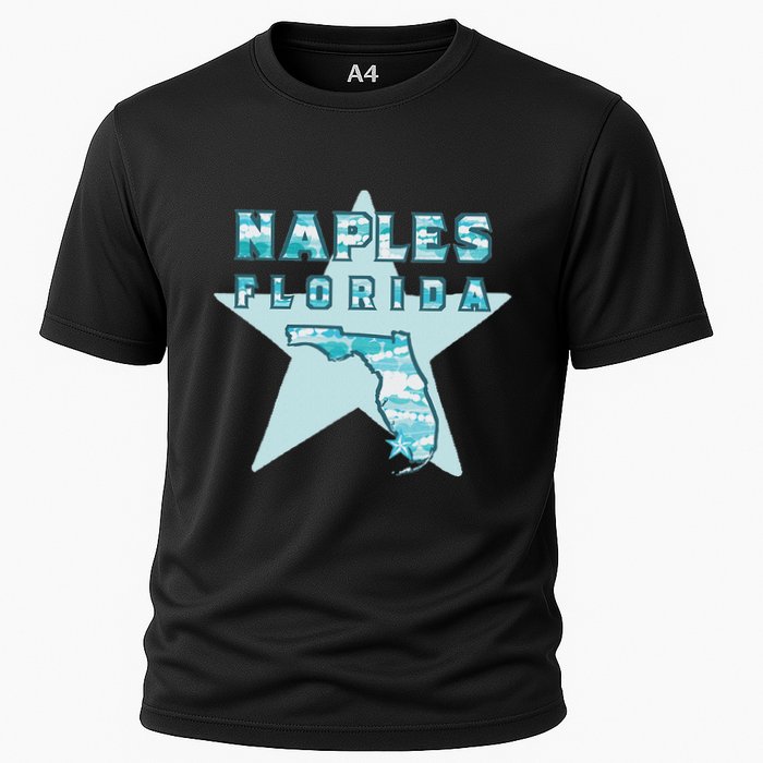 Naples Florida Map Souvenir Design Teal Cooling Performance Crew T-Shirt