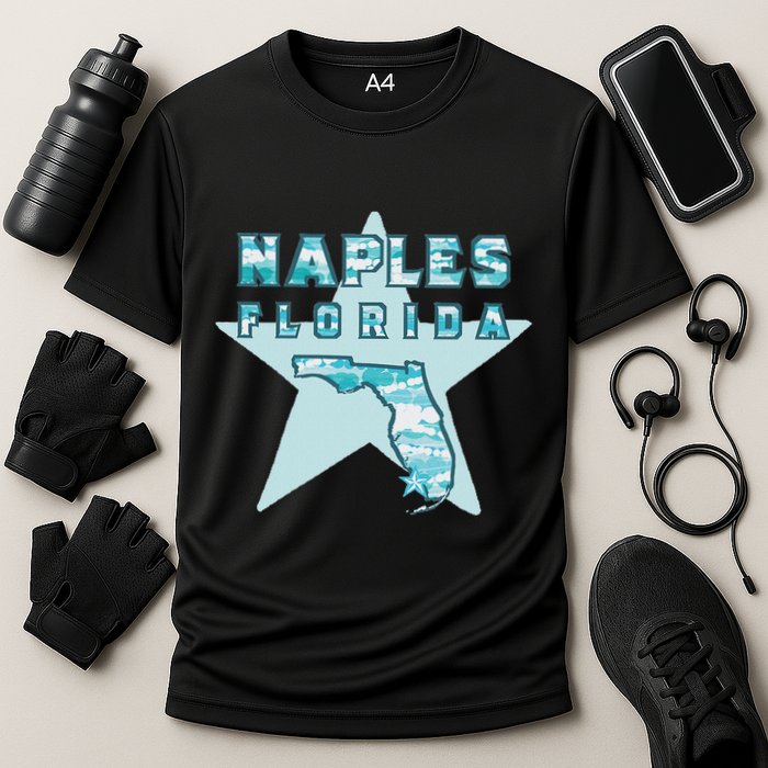 Naples Florida Map Souvenir Design Teal Cooling Performance Crew T-Shirt