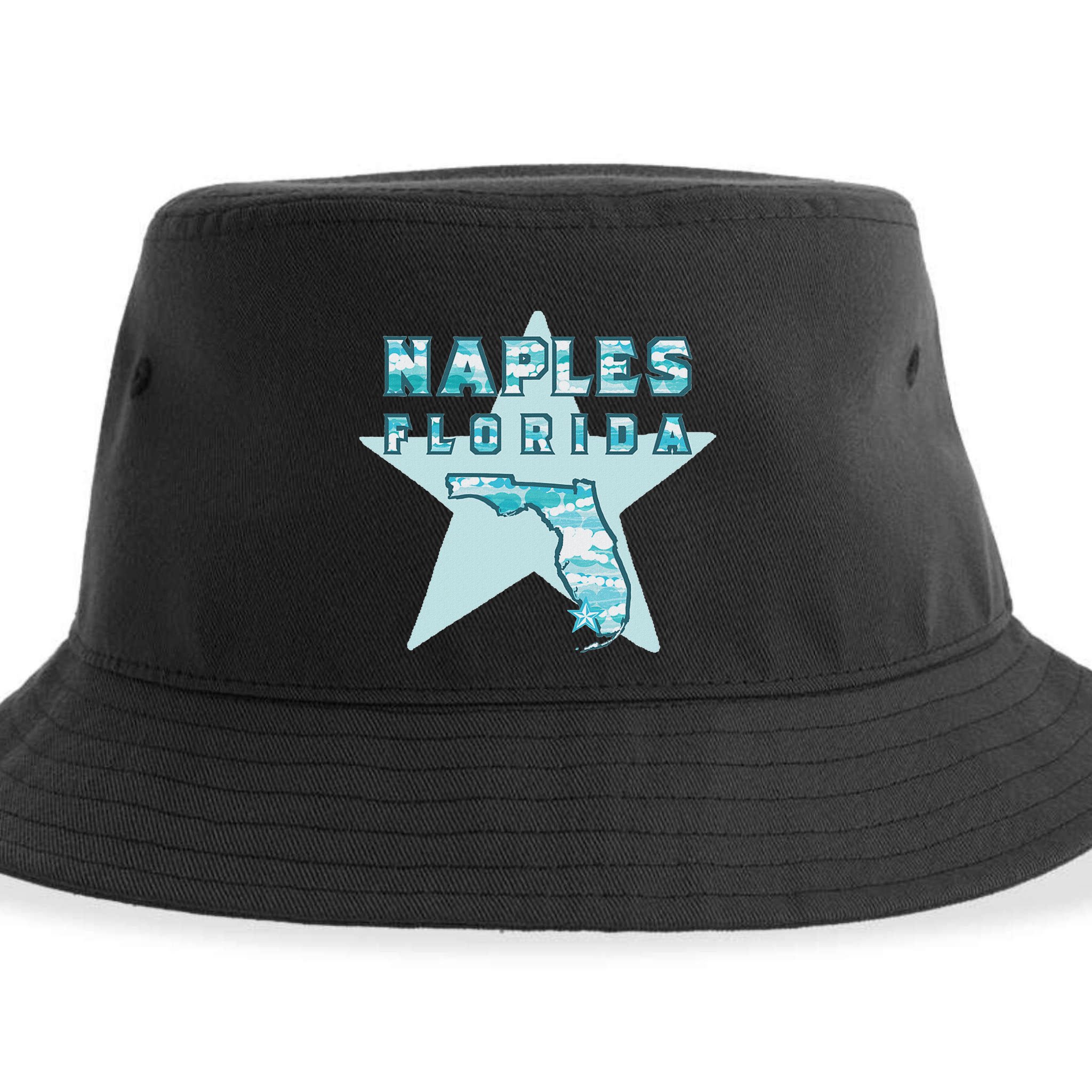 Naples Florida Map Souvenir Design Teal Sustainable Bucket Hat