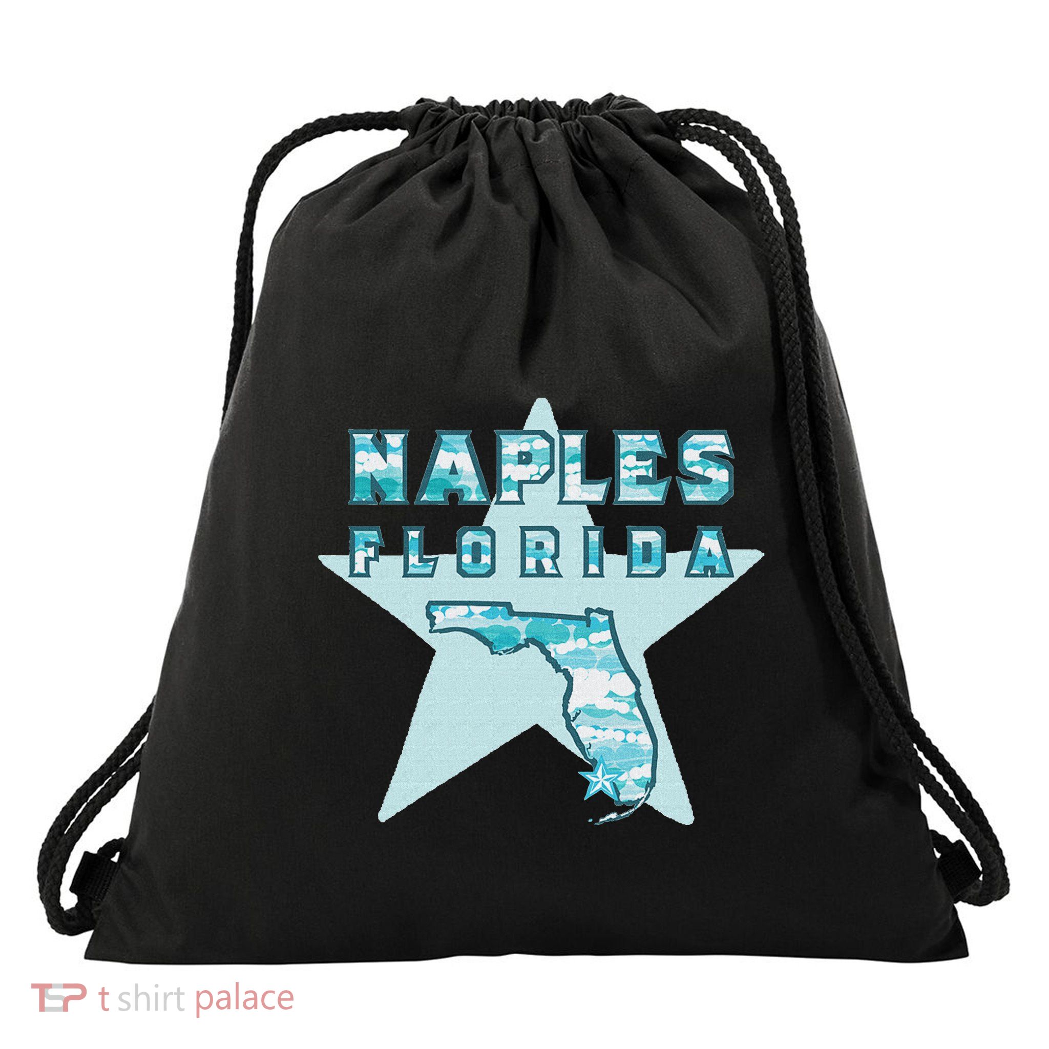 Naples Florida Map Souvenir Design Teal Drawstring Bag