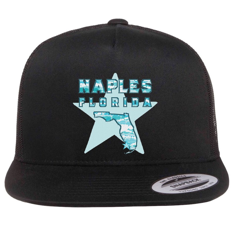 Naples Florida Map Souvenir Design Teal Flat Bill Trucker Hat