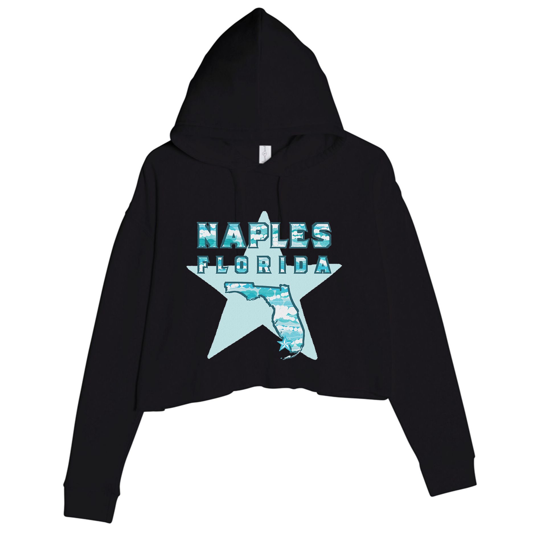 Naples Florida Map Souvenir Design Teal Crop Fleece Hoodie