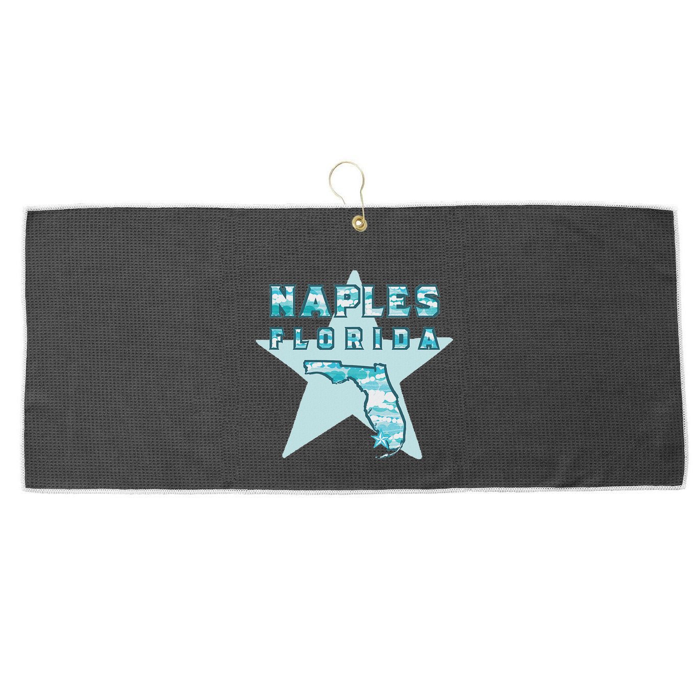 Naples Florida Map Souvenir Design Teal Large Microfiber Waffle Golf Towel
