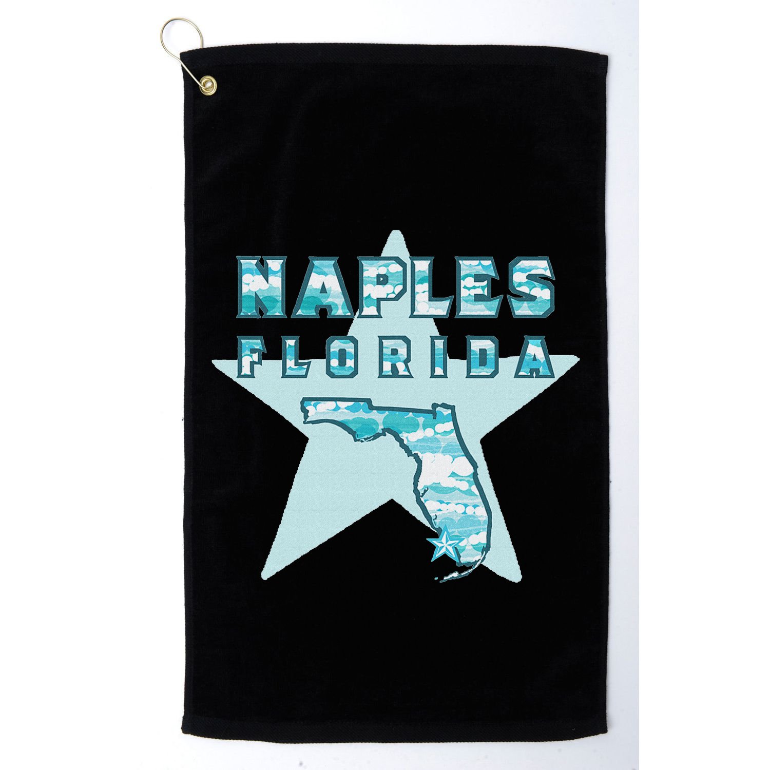 Naples Florida Map Souvenir Design Teal Golf Towel