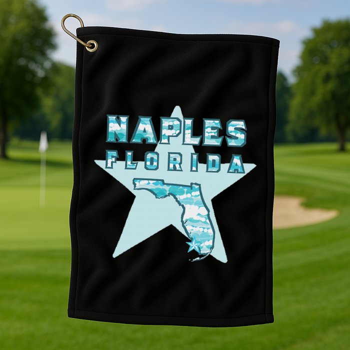 Naples Florida Map Souvenir Design Teal Golf Towel