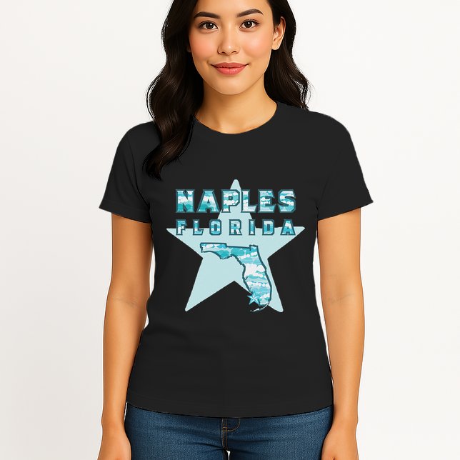 Naples Florida Map Souvenir Design Teal Womens T-Shirt