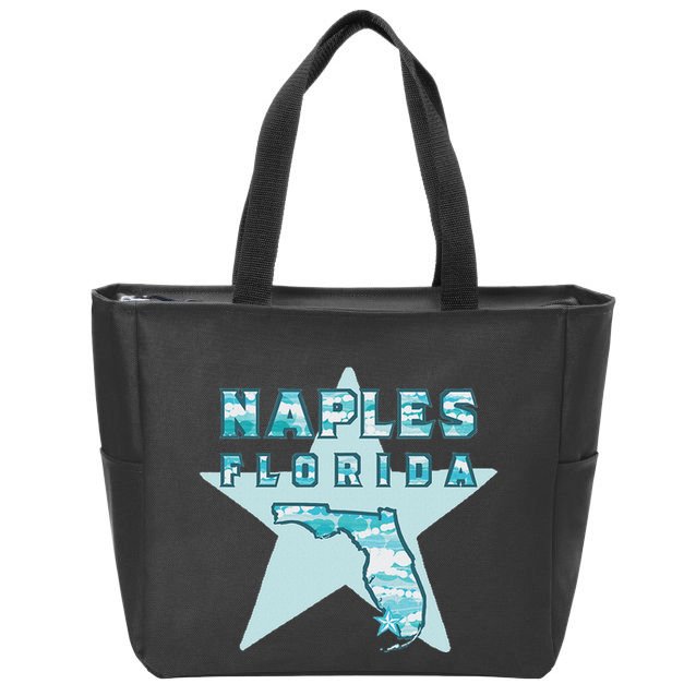 Naples Florida Map Souvenir Design Teal Zip Tote Bag