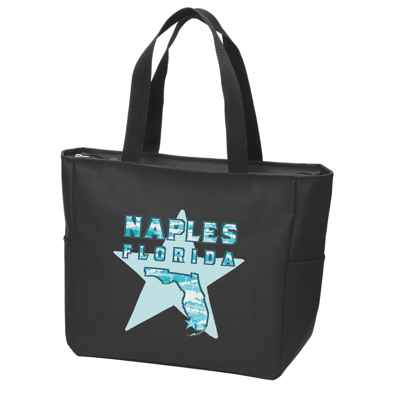 Naples Florida Map Souvenir Design Teal Zip Tote Bag