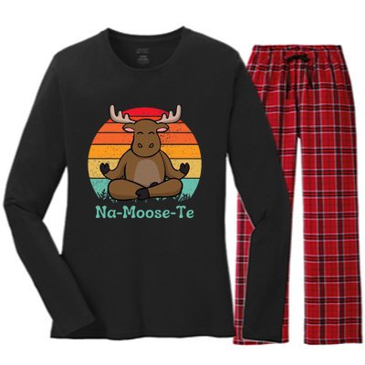 Namoosete Funny Moose And Yoga Pun Workout Women's Long Sleeve Flannel Pajama Set 