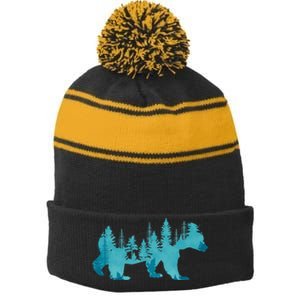 Nature Forest Mountains Trees Wildlife Animal Brown Bear Stripe Pom Pom Beanie